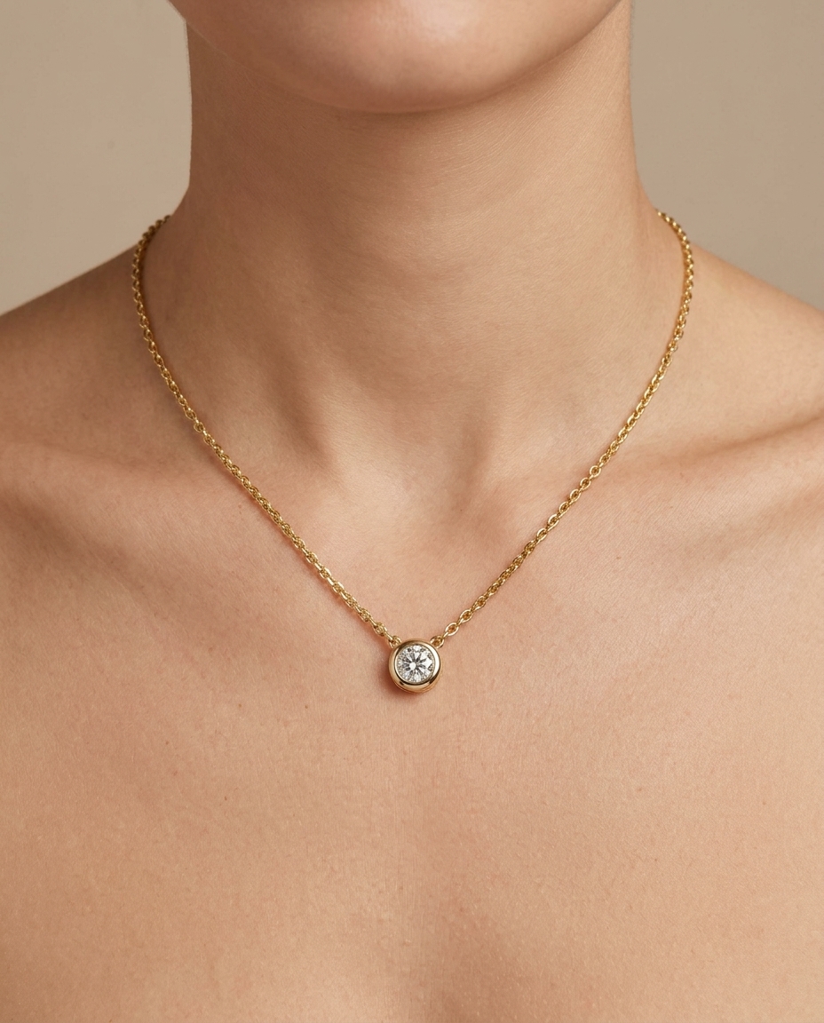 Diamond Round 1 Pcs Necklace on model