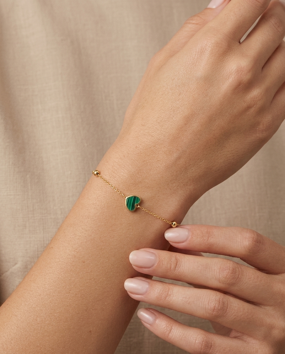 14KT Yellow Gold Malachite Van Cleef Bracelet 7" on model