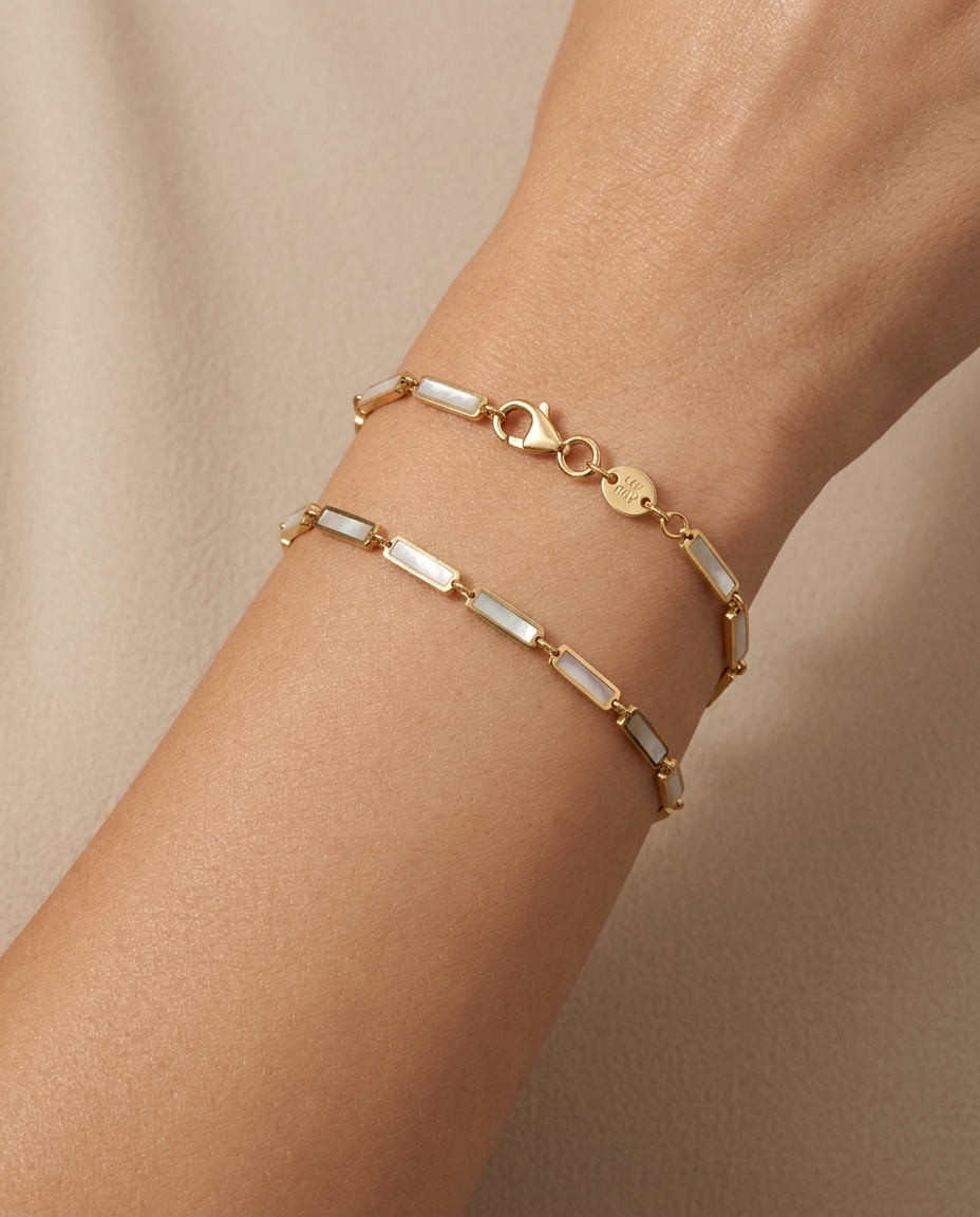 14KT Gold Mother of Pearl Bracelet on model