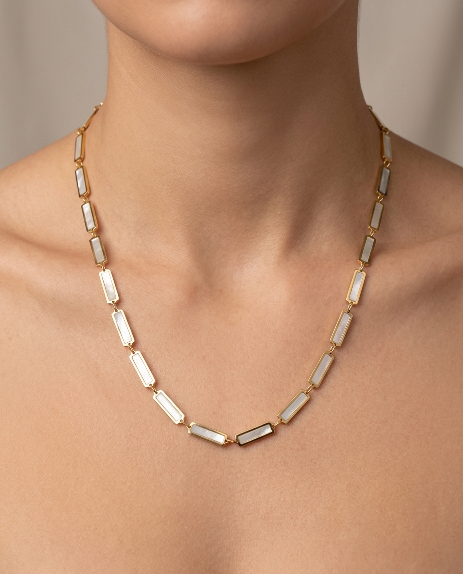 14KT Yellow Gold Mother of Pearl Necklace on model