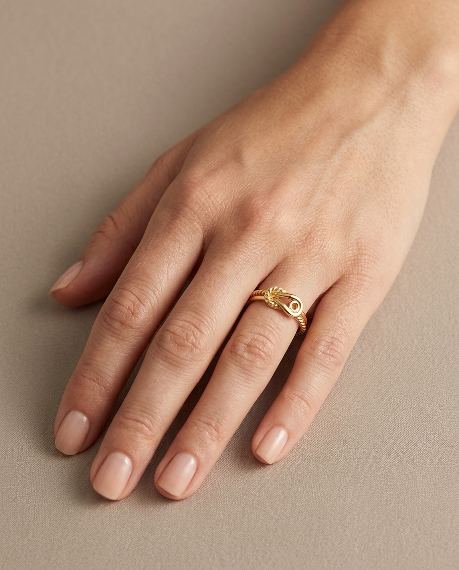 14KT Yellow Gold Rope Ring on model