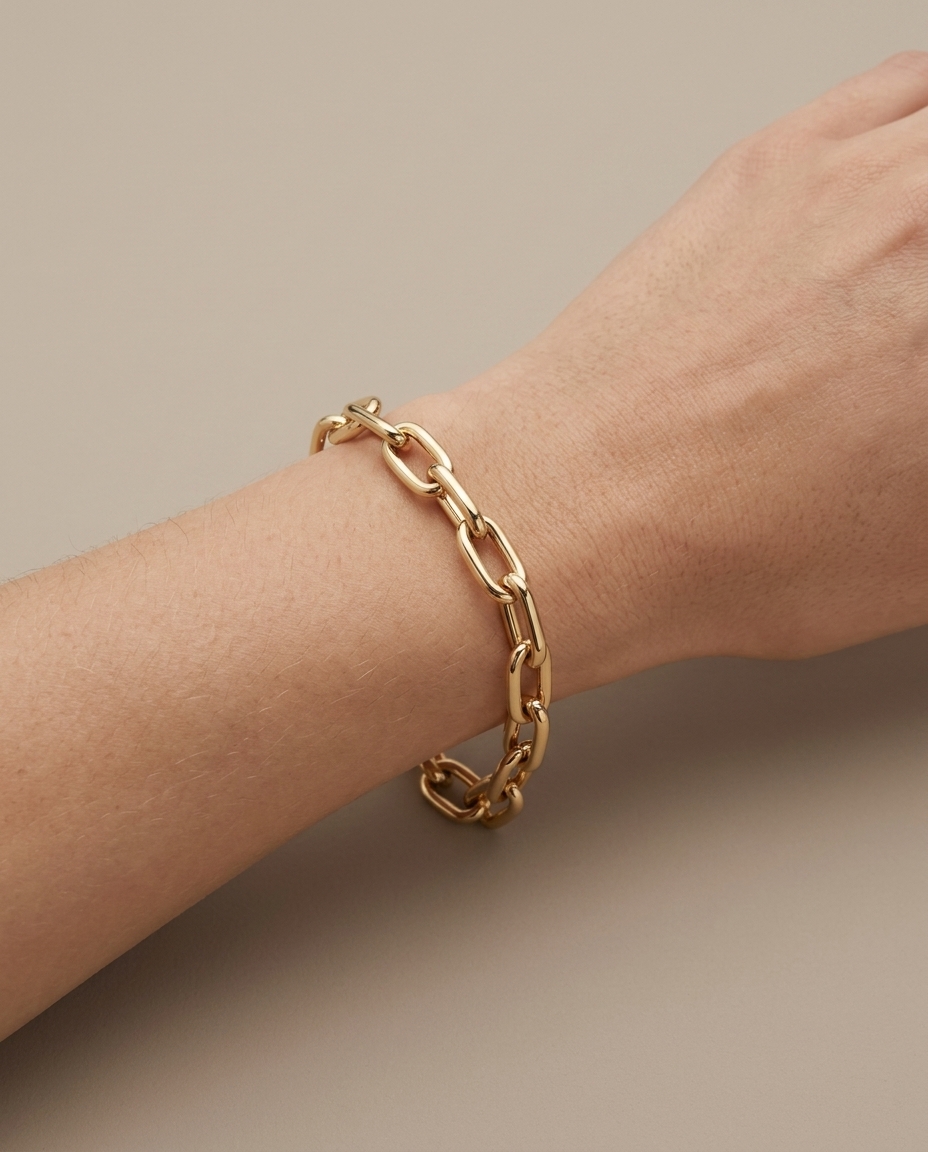 14KT Yellow Gold Paperclip Braclets on model