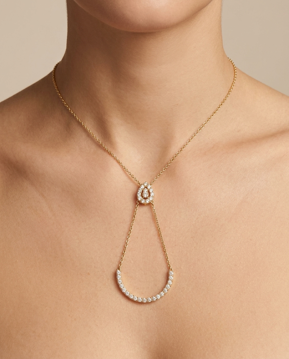 Diamond Curved Bar Necklace on model