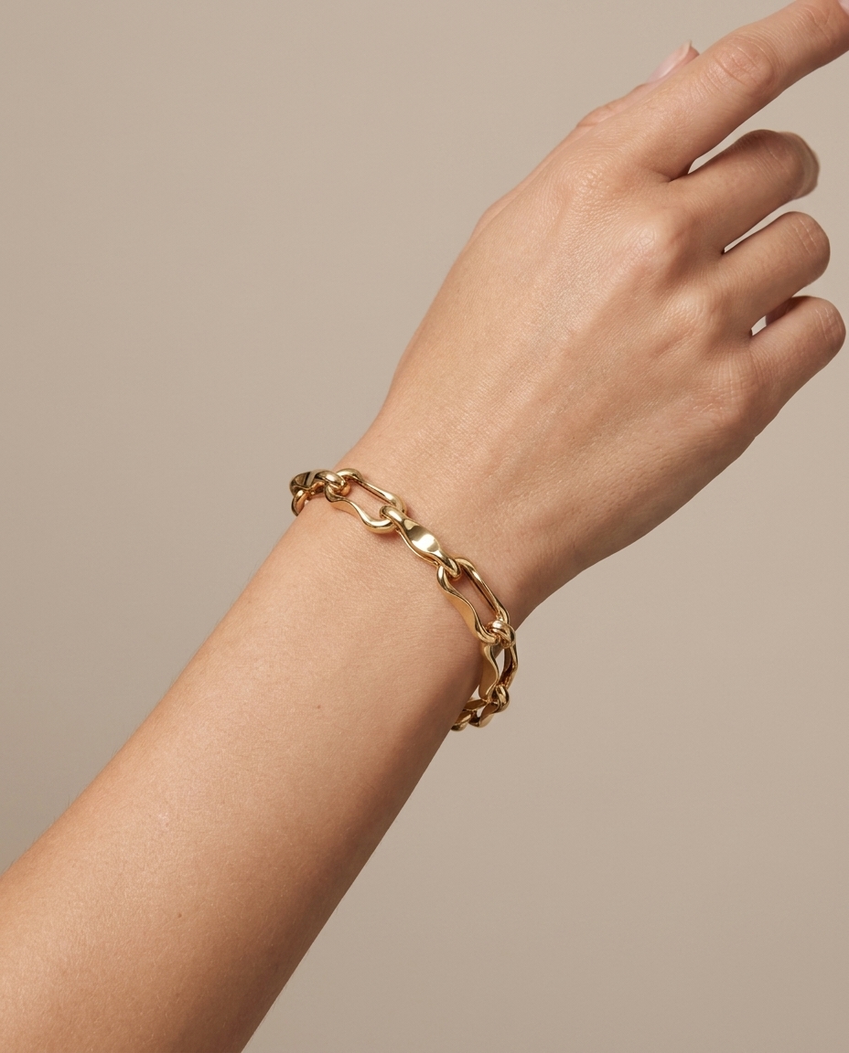 14KT Yellow Gold Paperclip Braclet on model