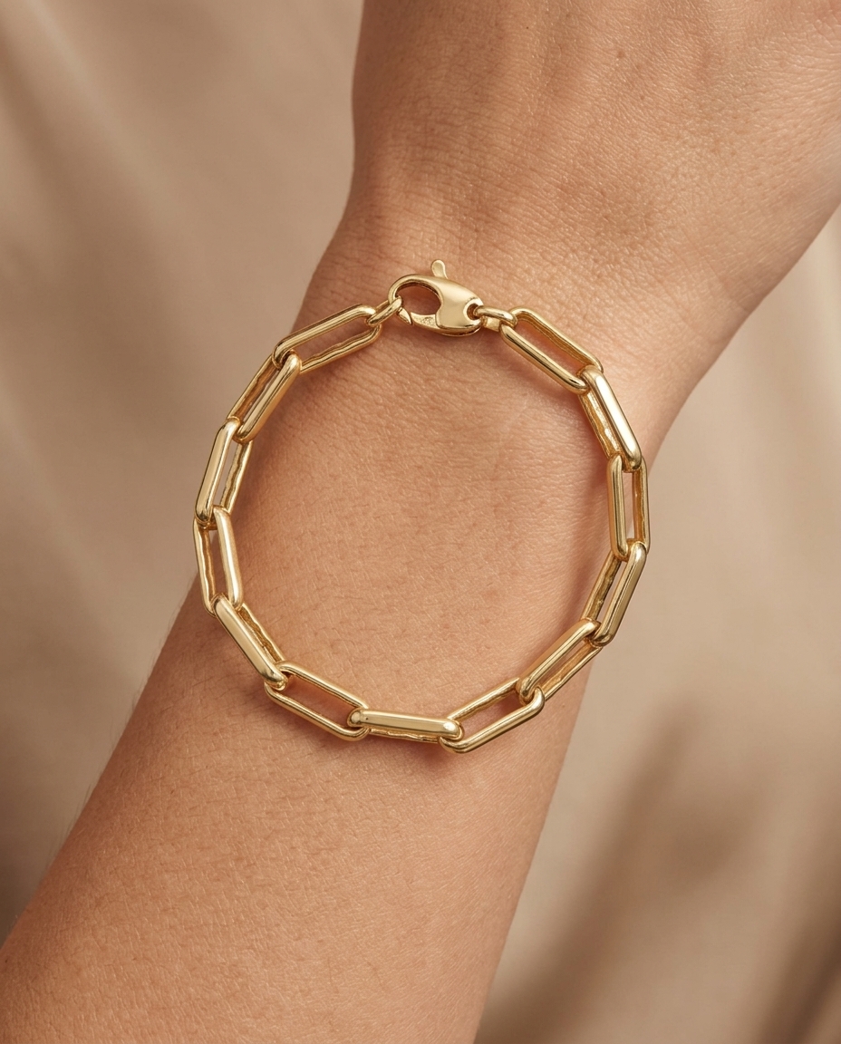 14KT Yellow Gold Paperclip Braclet on model