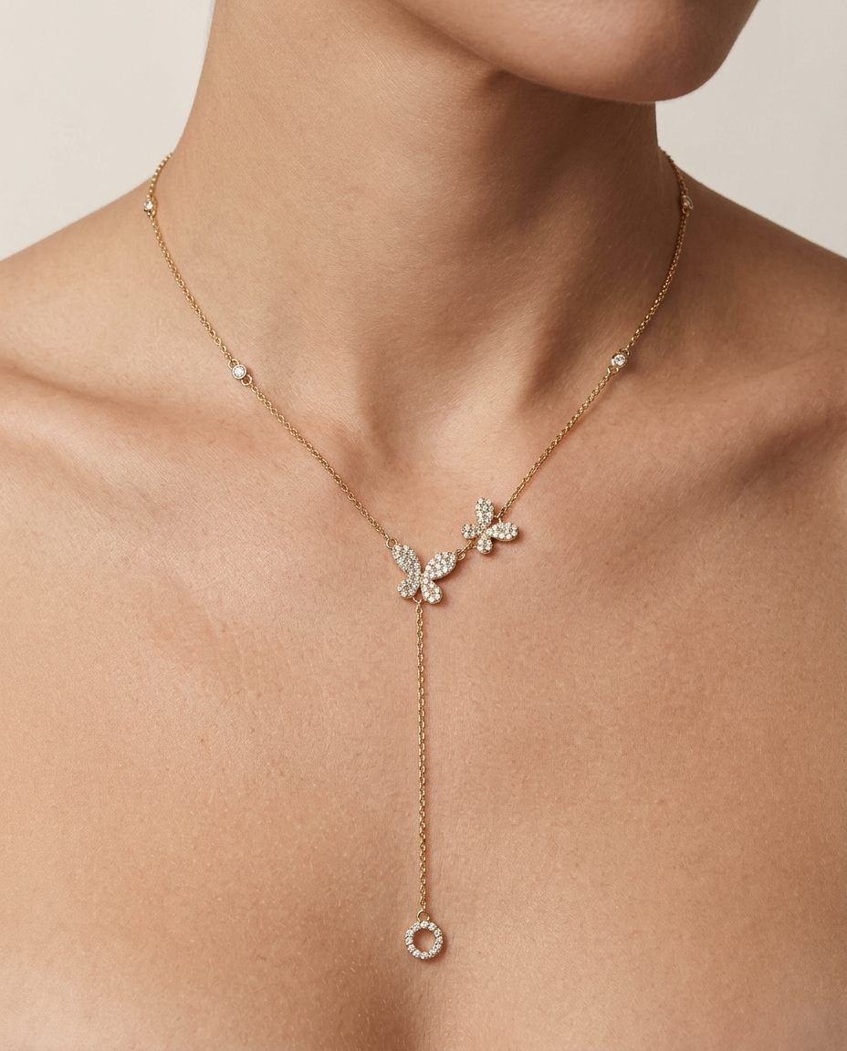 Diamond Butterfly Necklace on model
