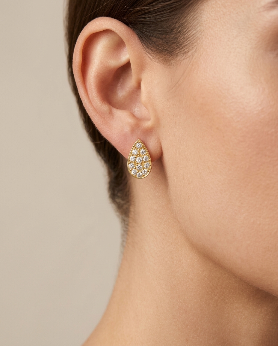 Diamond Pear Shape Ear Studs on model