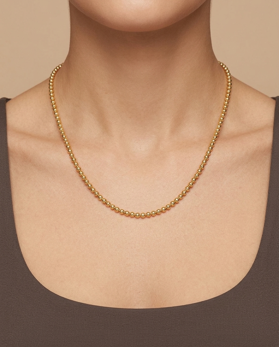 14KT Yellow Gold Ball Necklace on model