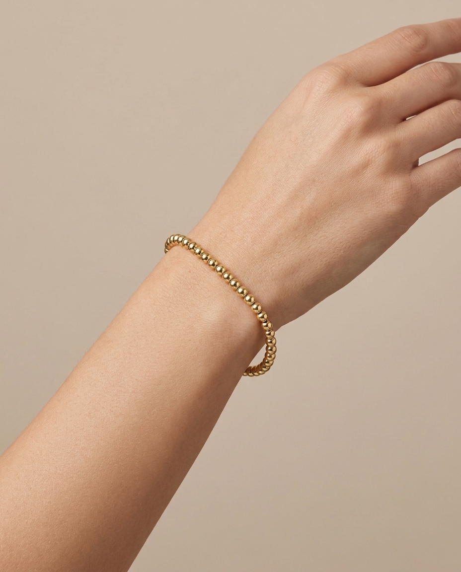 14KT Yellow Gold Ball Bracelet on model