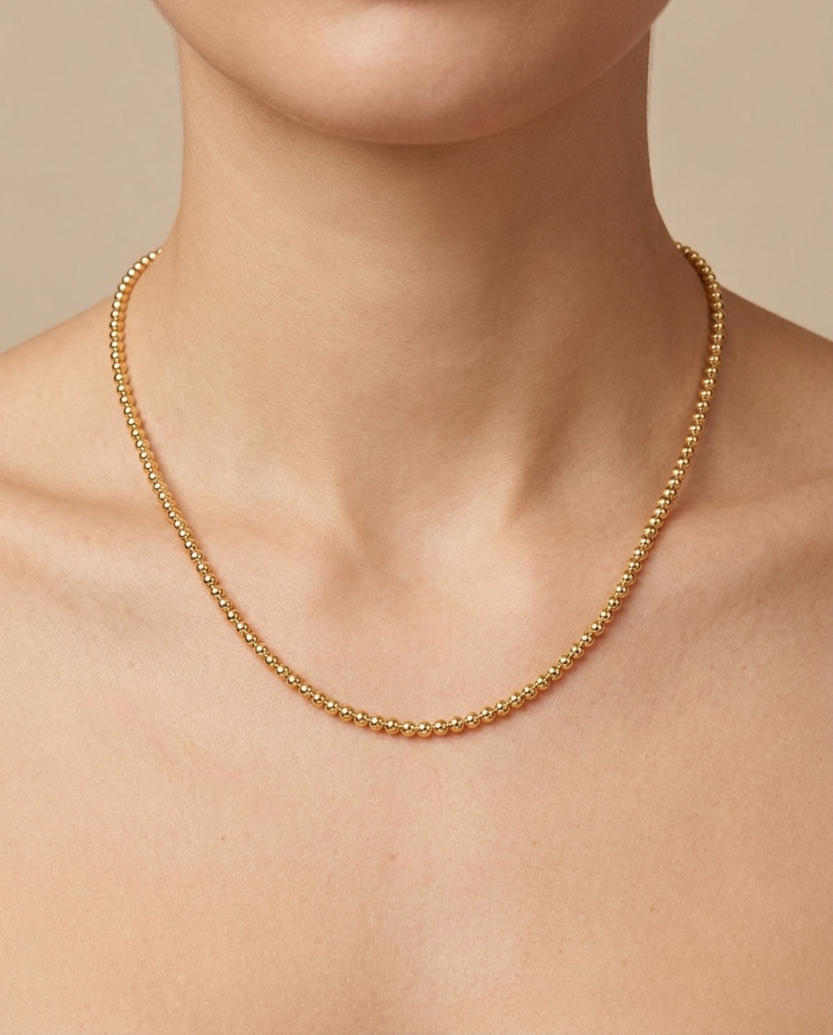 14KT Yellow Gold Ball Necklace on model