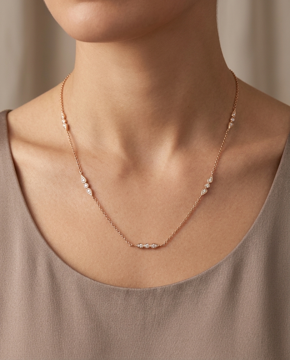 14KT Gold Diamond BY the Yard Necklace on model