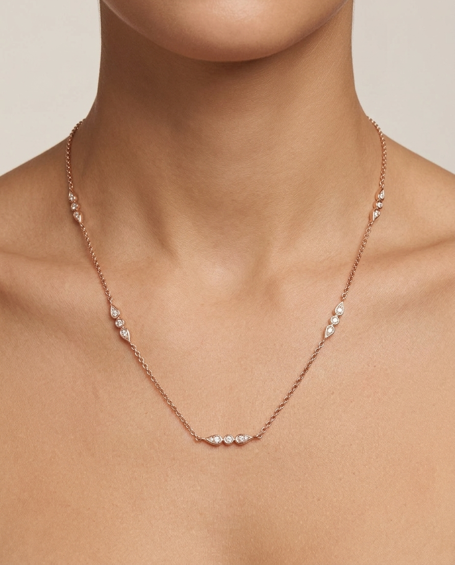 14KT Gold Diamond BY the Yard Necklace on model