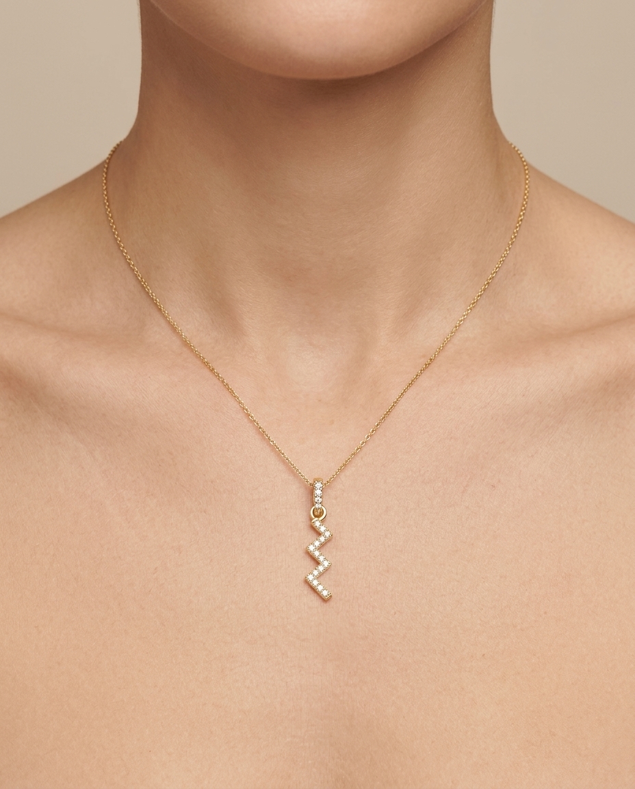 14KT Gold Zipzap Pendant with Diamonds on model