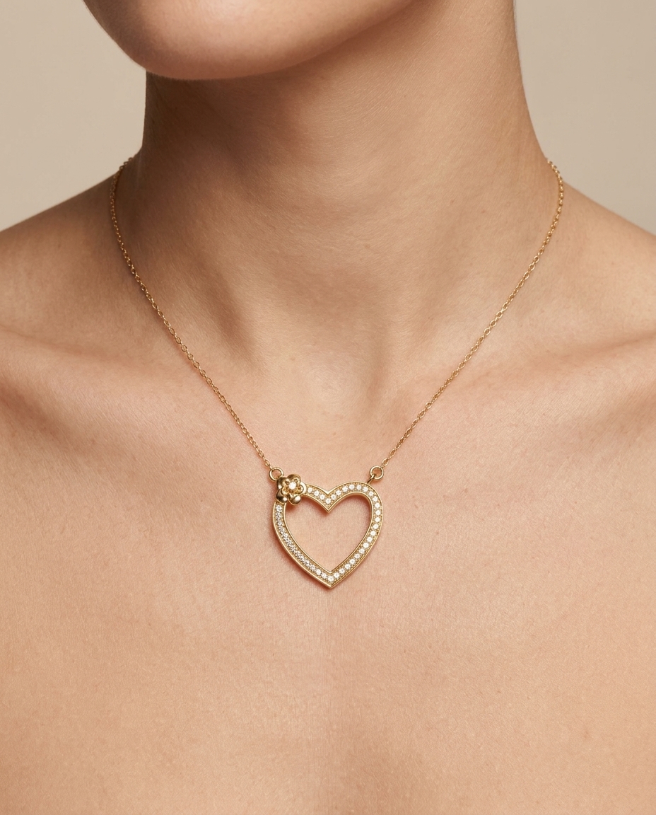 Diamond Heart Shape Necklace on model
