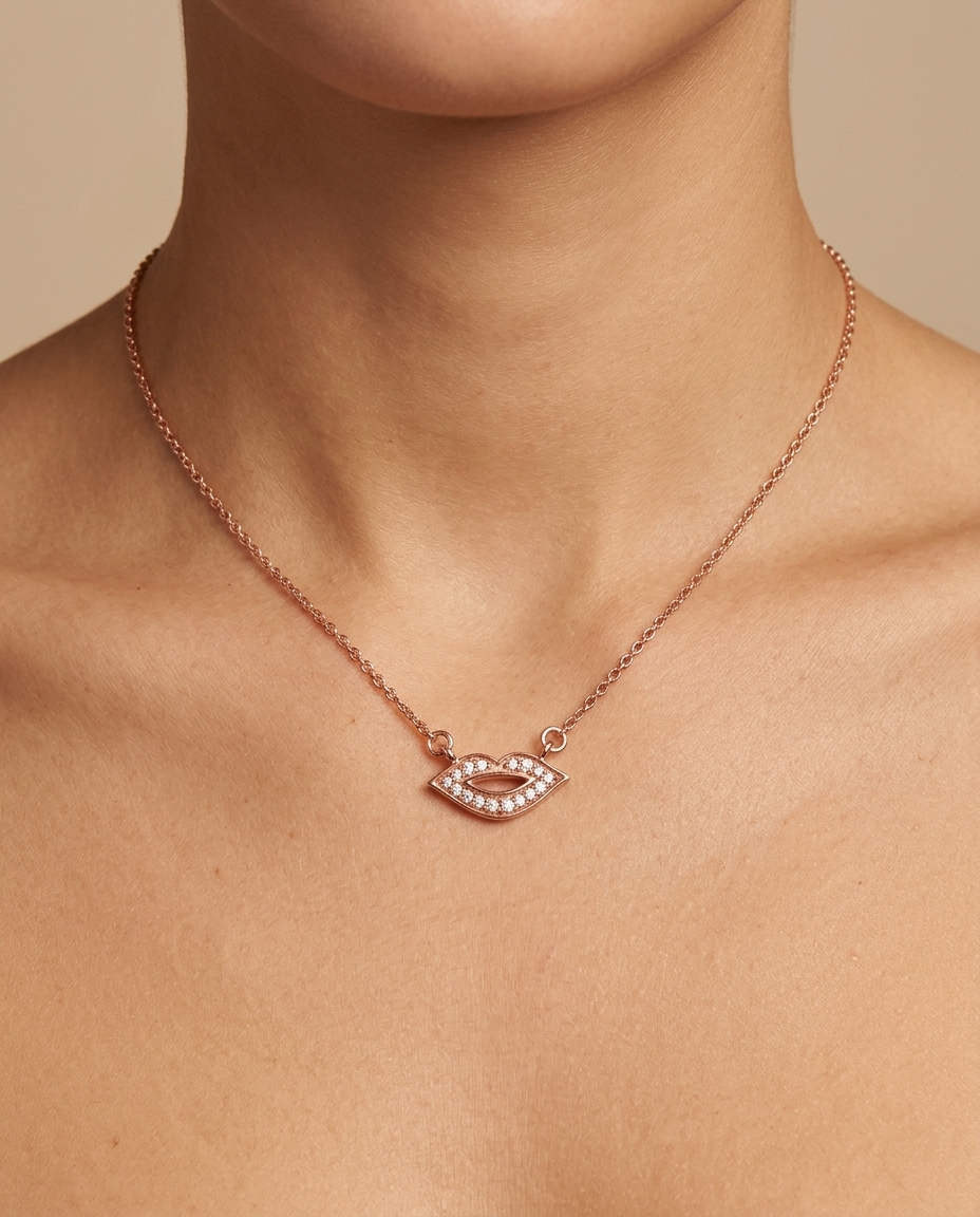 Diamond Lip Necklace on model