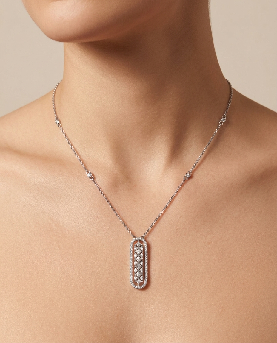 Diamond Pendent Necklace on model