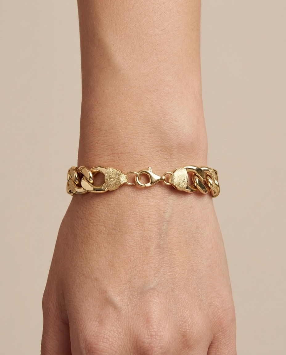 14KT Gold Two-Tone Matte Finish Bracelet on model