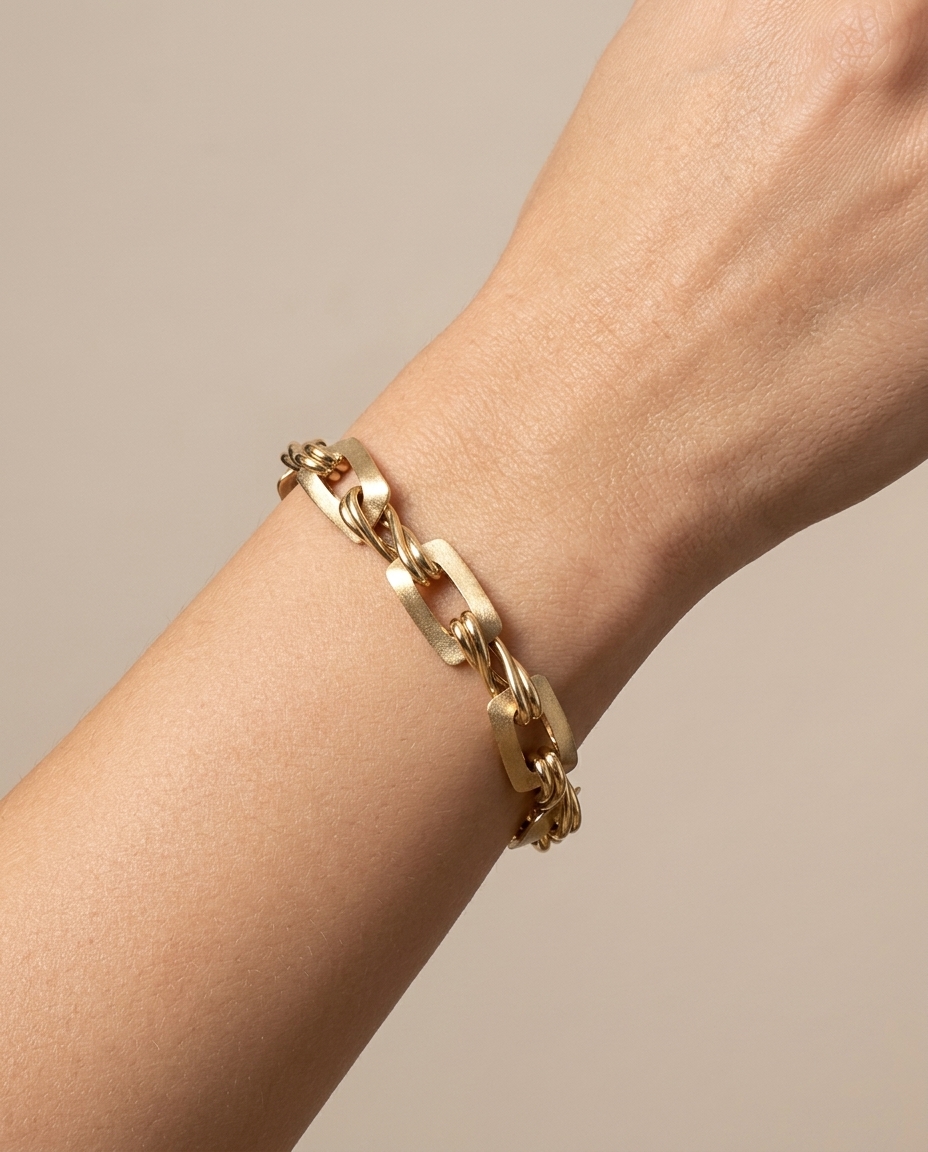 14KT Gold Two-Tone Matte Finish Bracelet on model