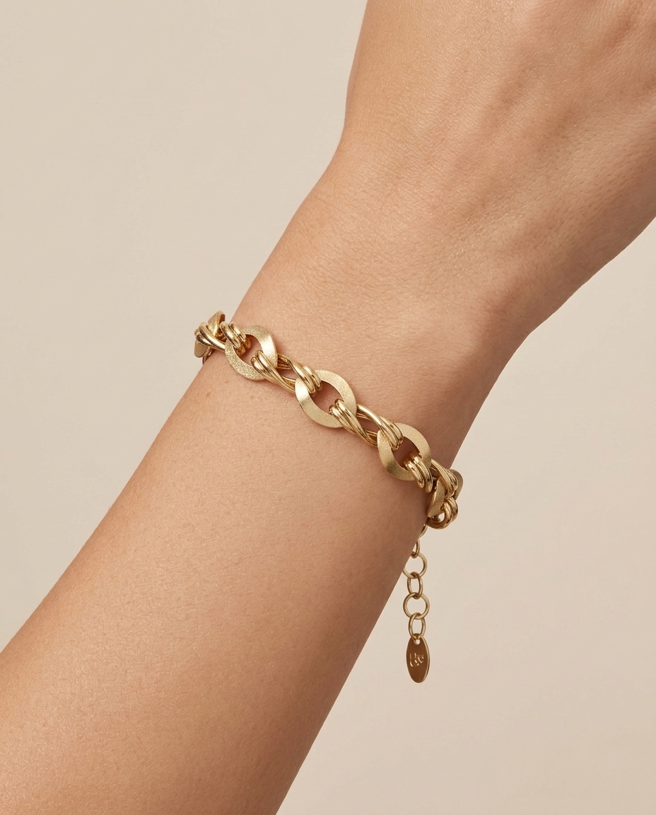 14KT Gold Two-Tone Matte Finish Bracelet on model