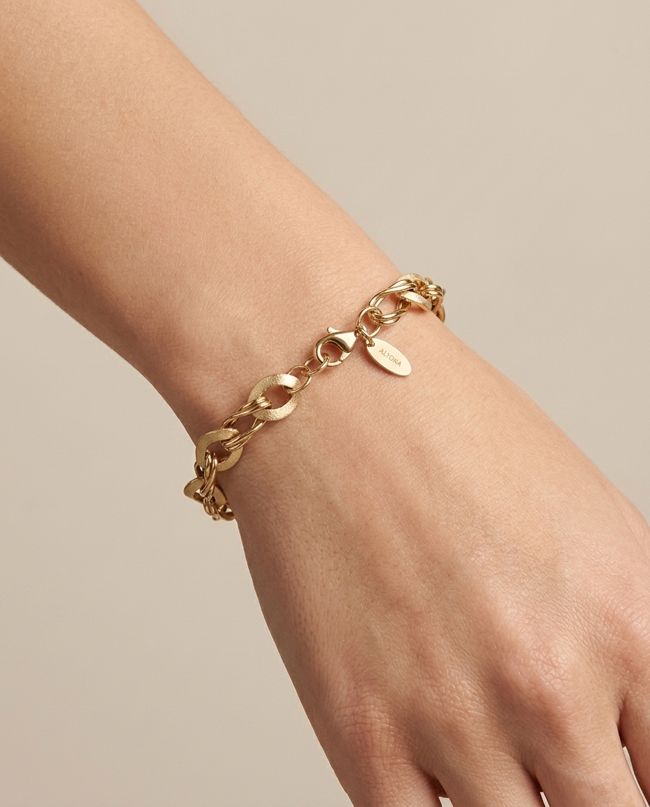 14KT Gold Two-Tone Matte Finish Bracelet on model