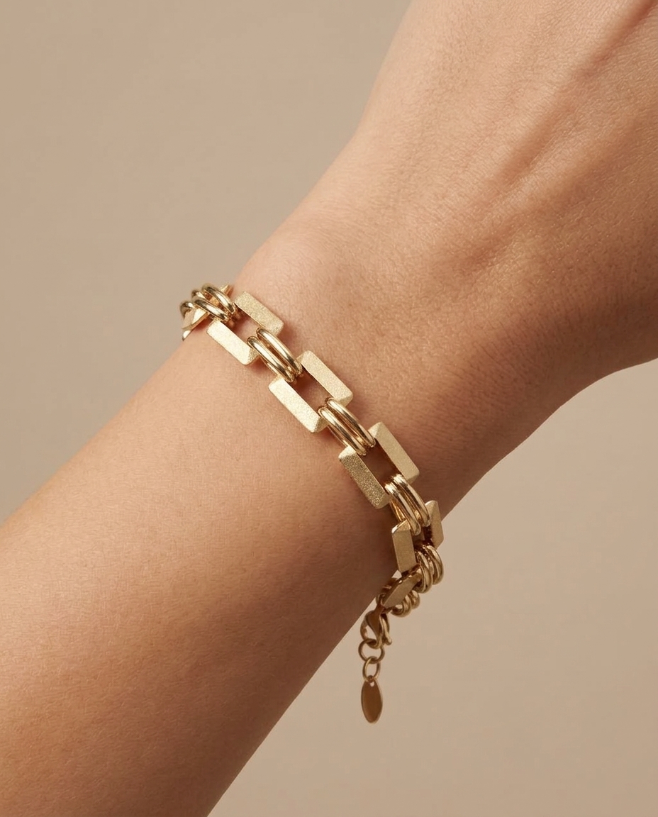 14KT Gold Two-Tone Matte Finish Bracelet on model