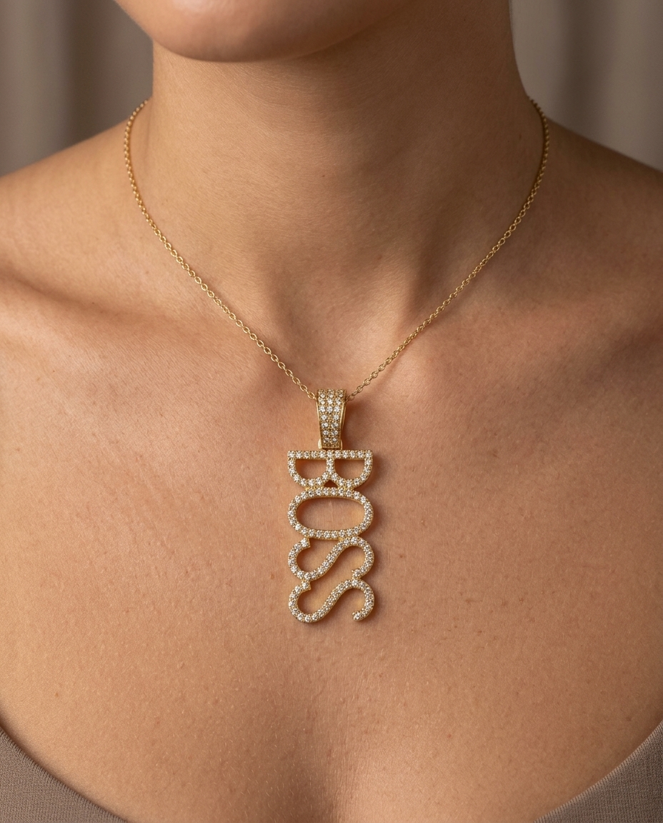 14KT Diamond Boss Pendent Necklace on model