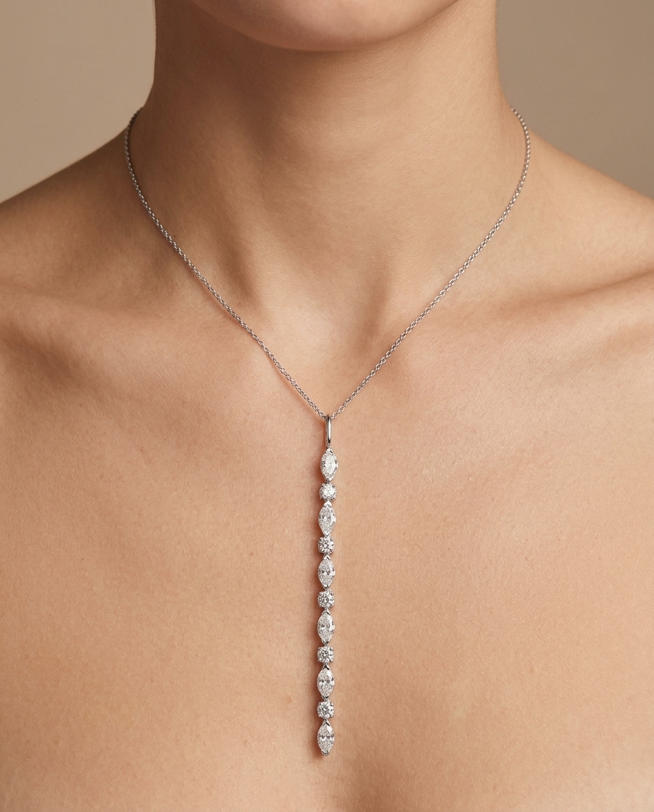 Diamond Pendent Necklace on model