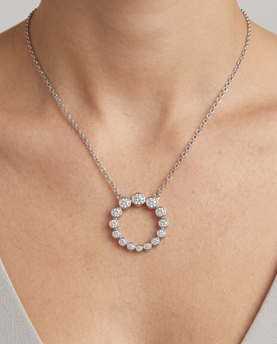 Diamond Open Circle Necklace on model