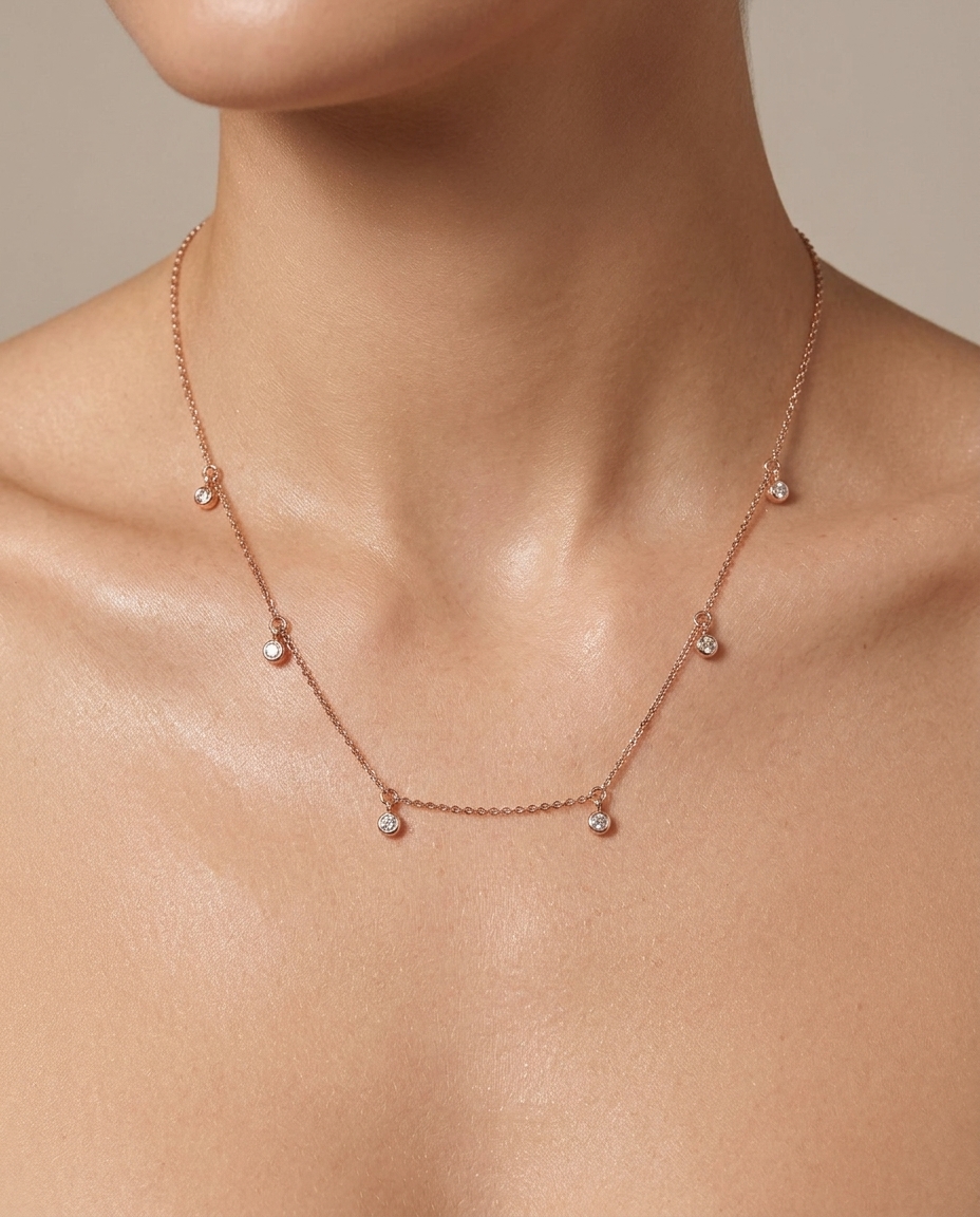 14KT Diamond Dangling Necklace on model