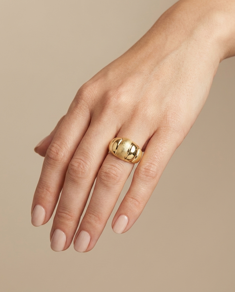 14KT Gold Crossaint Ring on model