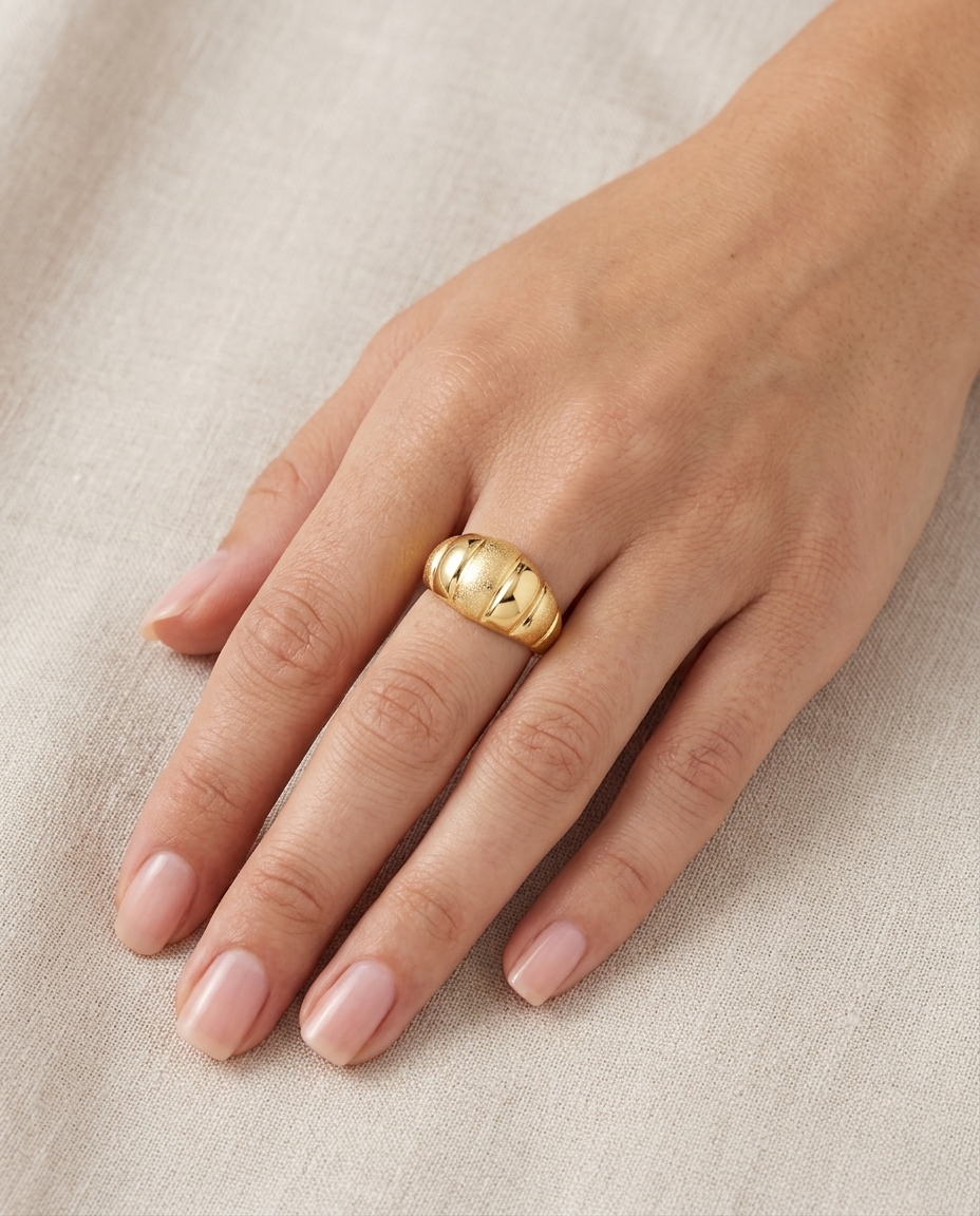 14KT Gold Crossaint Ring on model