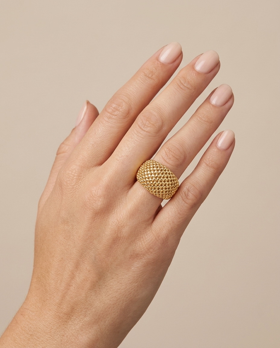14KT Gold Textured Ring on model