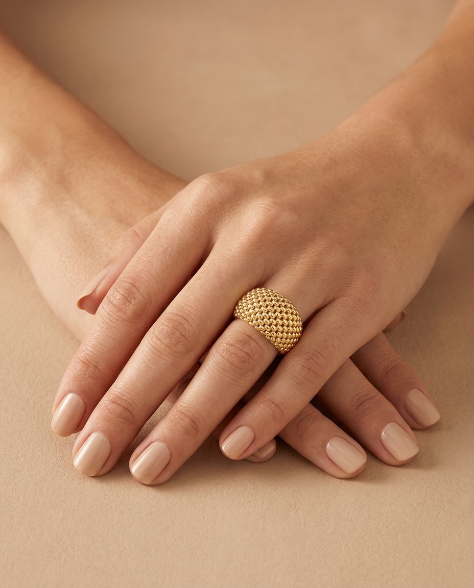 14KT Gold Textured Ring on model