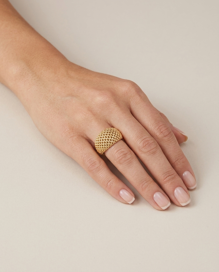 14KT Gold Textured Ring on model