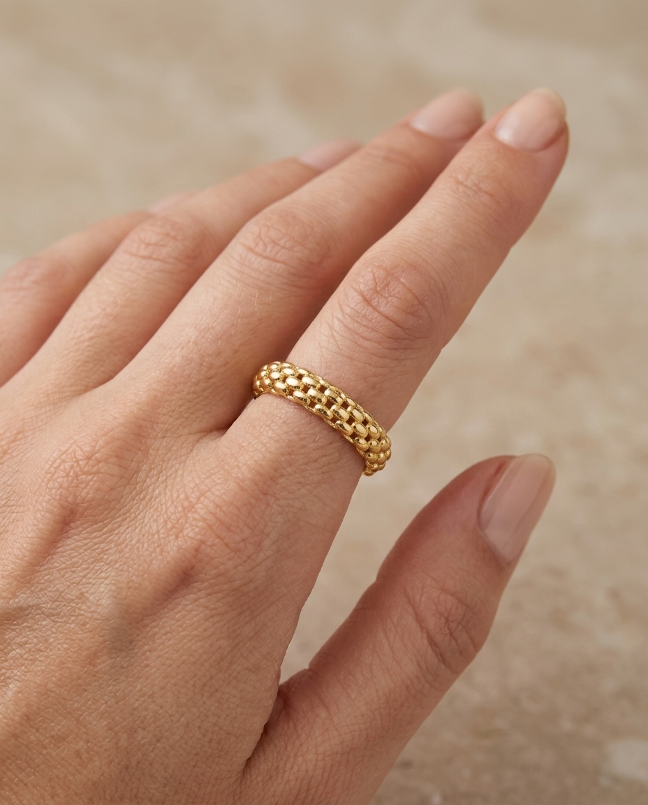 14KT Yellow Plain Gold Ring on model