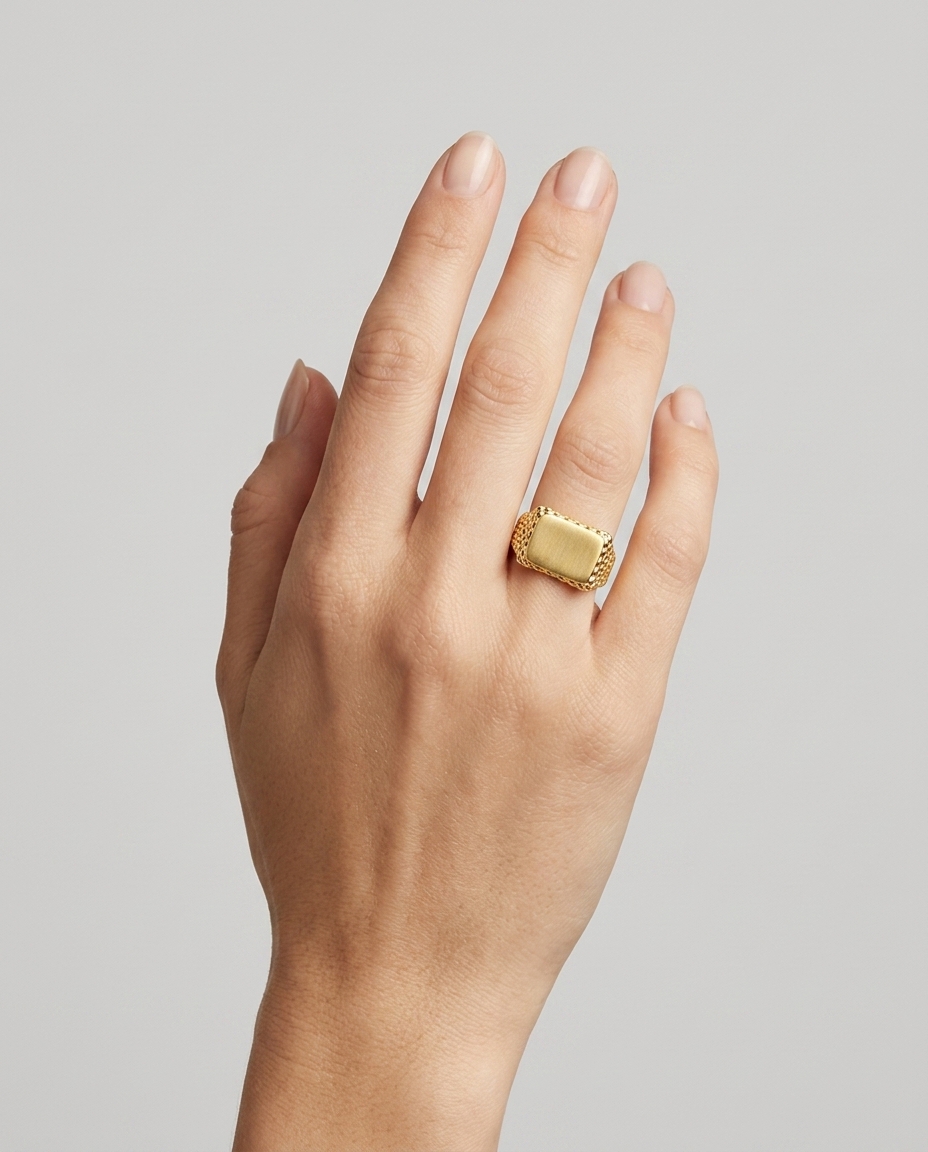 14KT Yellow Plain Gold Ring on model
