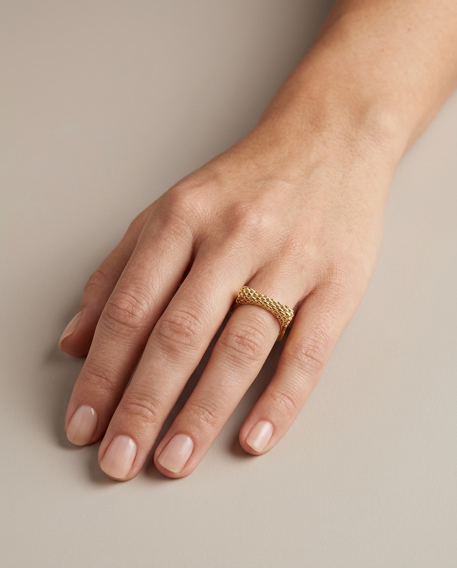 14KT Yellow Plain Gold Ring on model