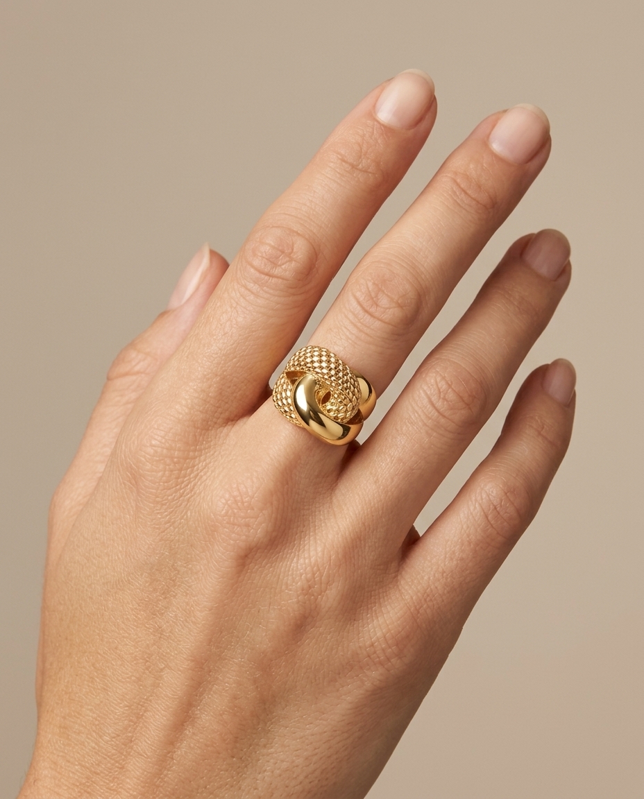 14KT Yellow Plain Gold Ring on model