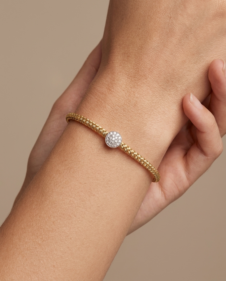 18KT Yellow Gold Diamond Bangle on model
