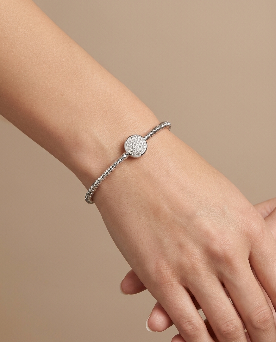 18KT White Gold Diamond Bangle on model