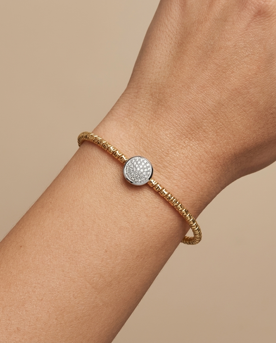 18KT Yellow Gold Diamond Bangle on model