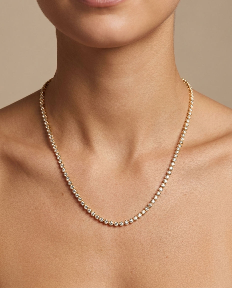 14KT Diamond Tennis Necklace on model