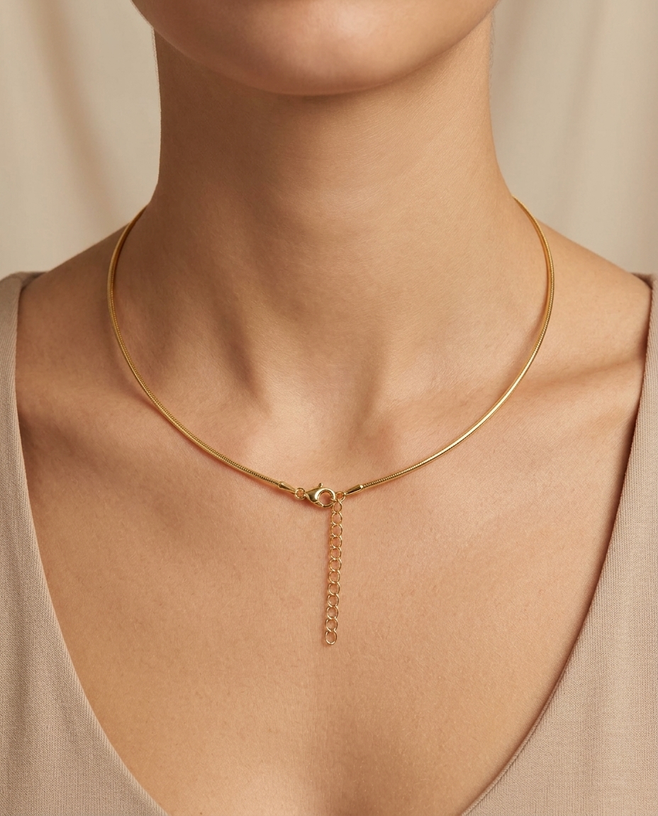 14KT Yellow Gold Adjustable Omega Necklace on model