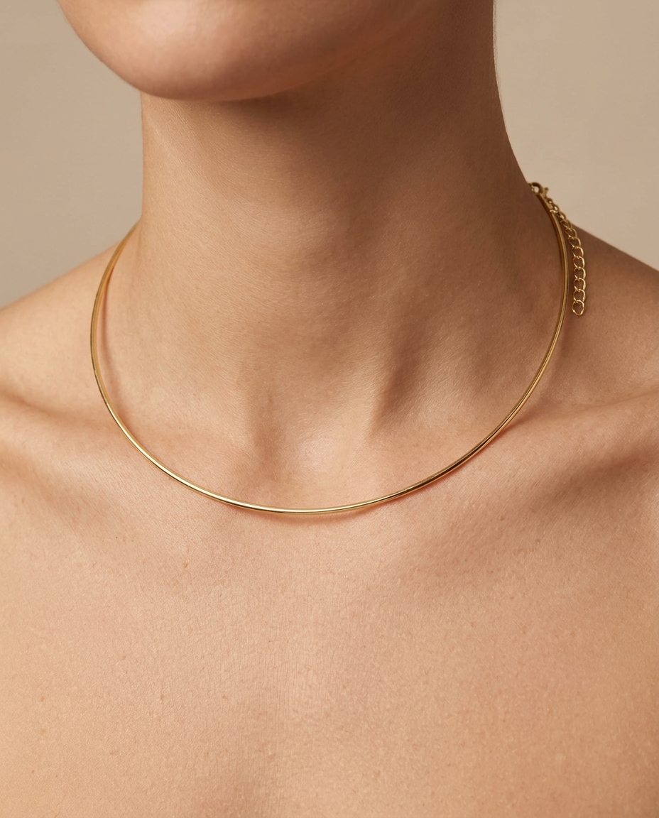 14KT Yellow Gold Adjustable Omega Necklace on model