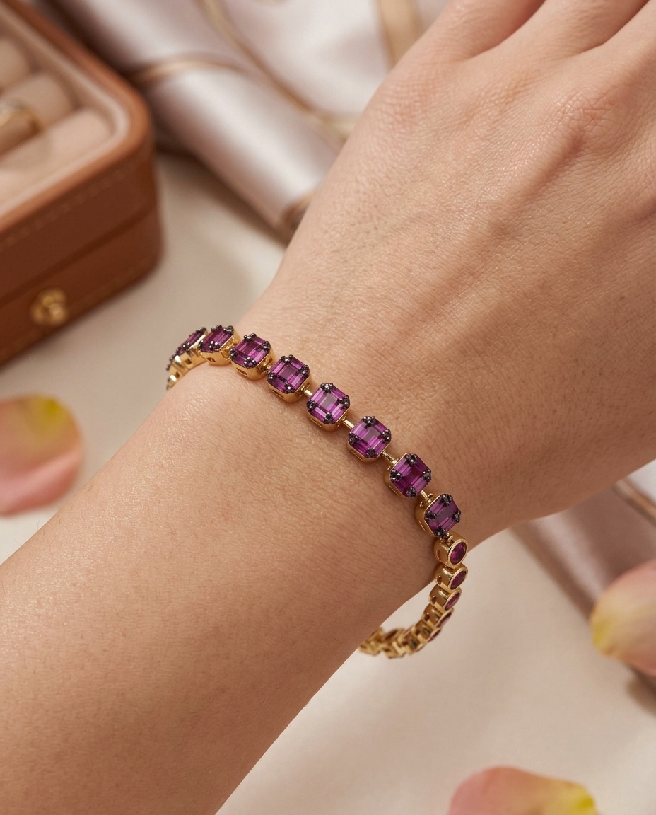 14KT Yellow Gold Ruby Bracelet on model