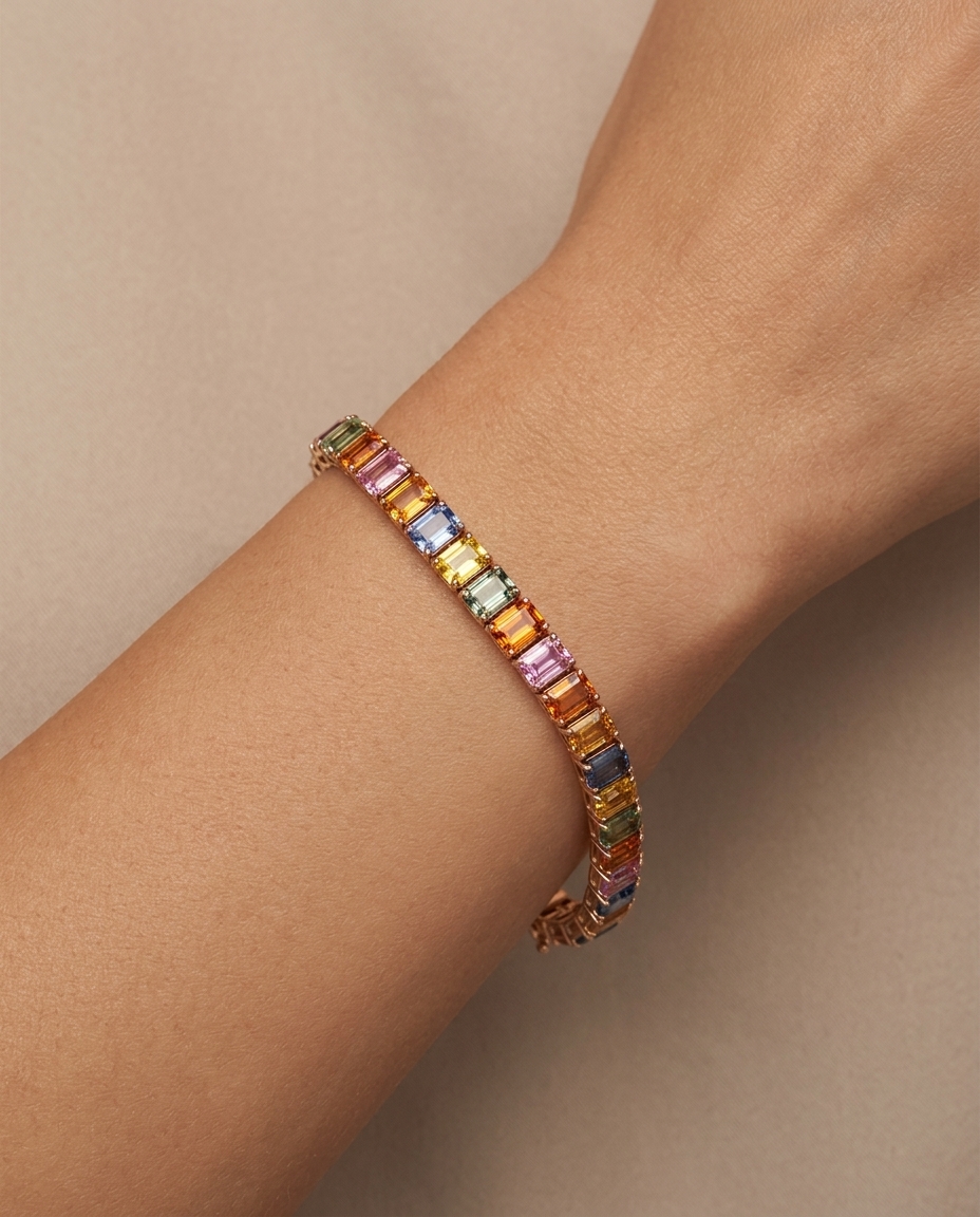 18KT Rose Gold Multi Sapphire Bracelet on model