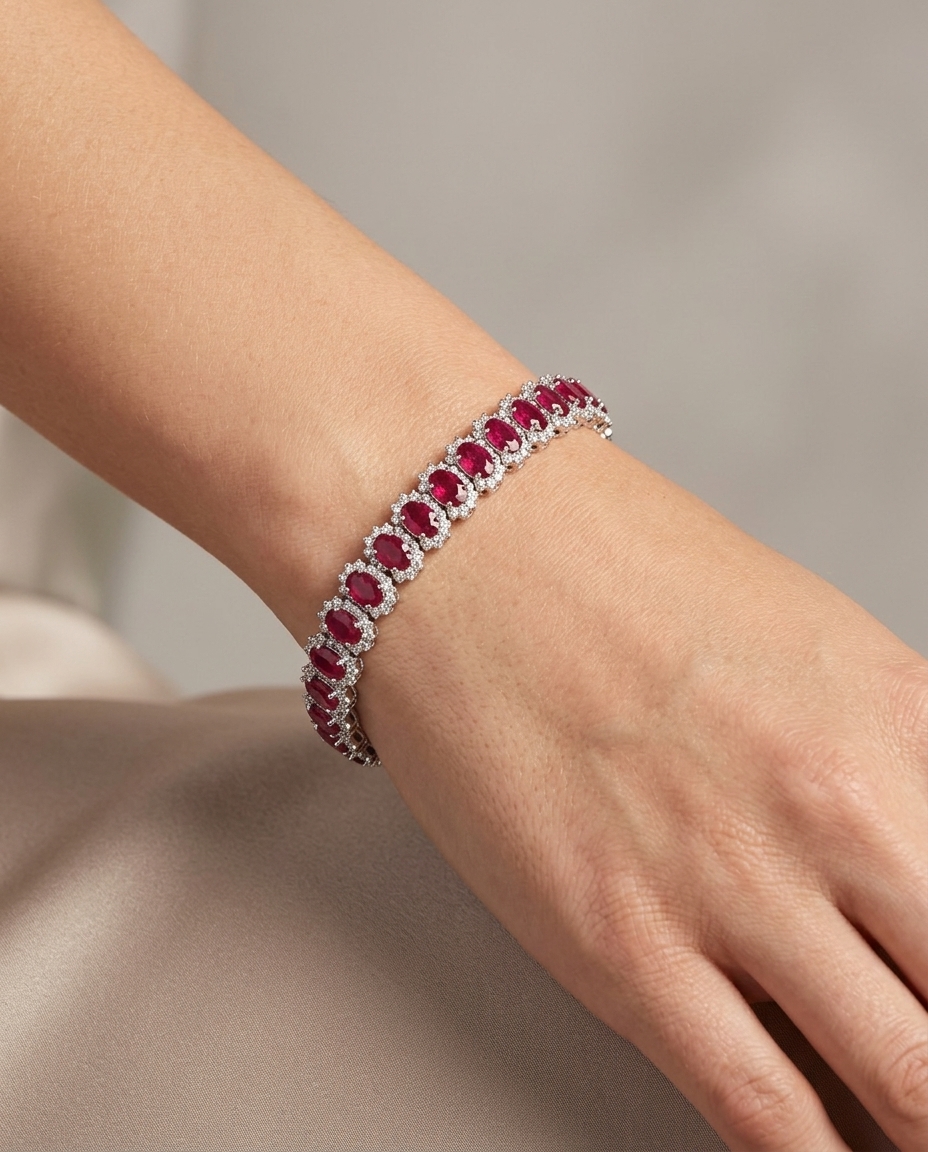 18K White Gold Ruby and Diamond Bracelet on model