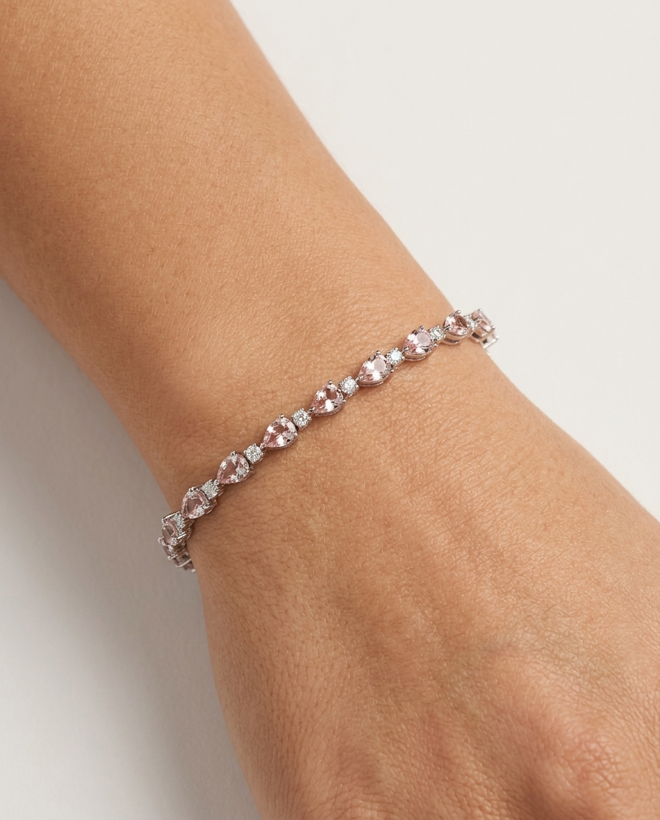 18KT White Gold Morganite and Diamonds Bracelet on model