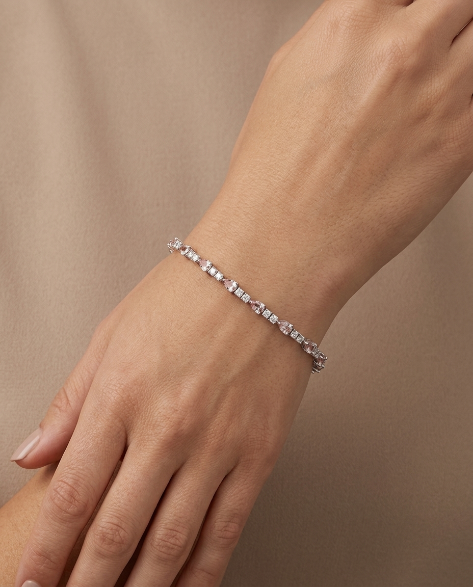 18KT White Gold Morganite and Diamonds Bracelet on model