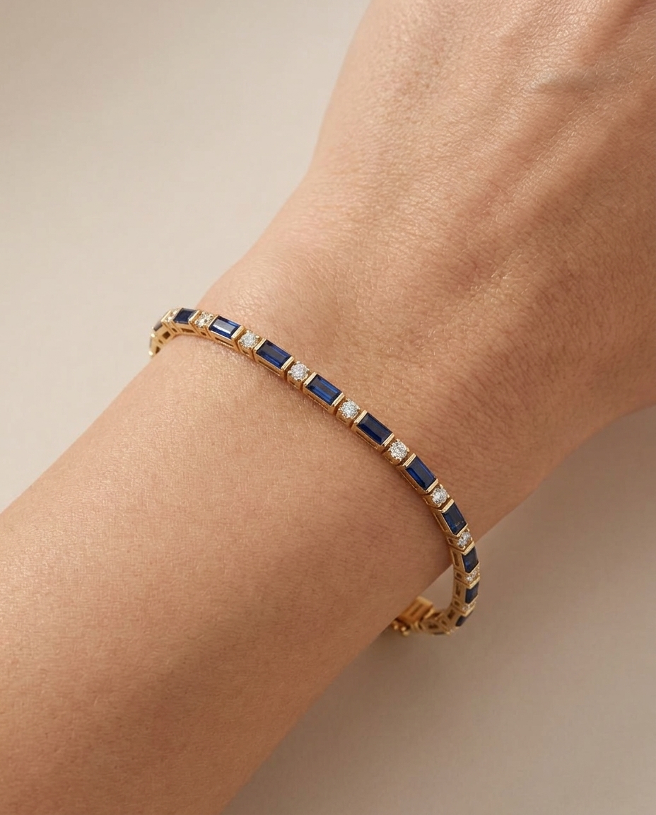 14KT Yellow Gold Sapphire and Diamonds Bracelet on model
